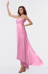ColsBM Libby Pink Romantic Empire Chiffon Tea Length Ruffles Bridesmaid Dresses