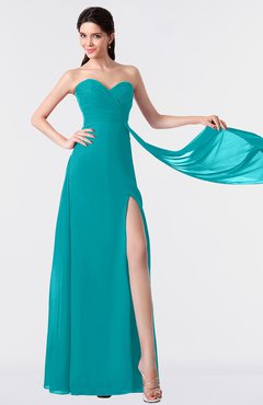 ColsBM Vivian Peacock Blue Modern A-line Sleeveless Backless Split-Front Bridesmaid Dresses