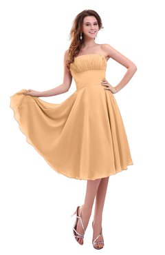 ColsBM Lena Apricot Plain Strapless Zip up Knee Length Pleated Prom Dresses