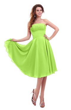 ColsBM Lena Bright Green Plain Strapless Zip up Knee Length Pleated Prom Dresses