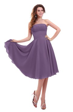 ColsBM Lena Chinese Violet Plain Strapless Zip up Knee Length Pleated Prom Dresses