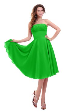 ColsBM Lena Classic Green Plain Strapless Zip up Knee Length Pleated Prom Dresses