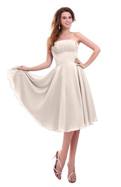 ColsBM Lena Cream Pink Plain Strapless Zip up Knee Length Pleated Prom Dresses