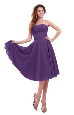 ColsBM Lena Dark Purple Plain Strapless Zip up Knee Length Pleated Prom Dresses