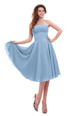 ColsBM Lena Dusty Blue Plain Strapless Zip up Knee Length Pleated Prom Dresses