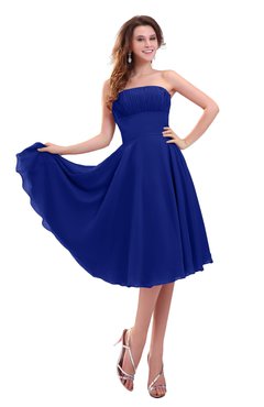 ColsBM Lena Electric Blue Plain Strapless Zip up Knee Length Pleated Prom Dresses