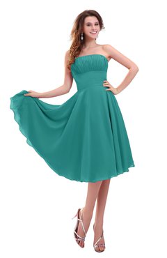 ColsBM Lena Emerald Green Plain Strapless Zip up Knee Length Pleated Prom Dresses