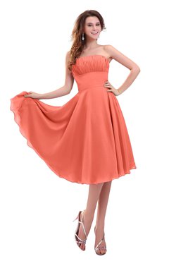 ColsBM Lena Fusion Coral Plain Strapless Zip up Knee Length Pleated Prom Dresses