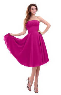 ColsBM Lena Hot Pink Plain Strapless Zip up Knee Length Pleated Prom Dresses