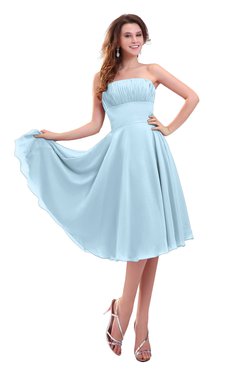 ColsBM Lena Ice Blue Plain Strapless Zip up Knee Length Pleated Prom Dresses