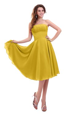 ColsBM Lena Lemon Curry Plain Strapless Zip up Knee Length Pleated Prom Dresses