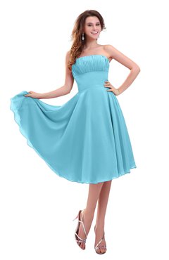 ColsBM Lena Light Blue Plain Strapless Zip up Knee Length Pleated Prom Dresses