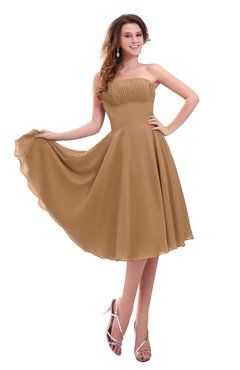 ColsBM Lena Light Brown Plain Strapless Zip up Knee Length Pleated Prom Dresses