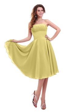 ColsBM Lena Misted Yellow Plain Strapless Zip up Knee Length Pleated Prom Dresses