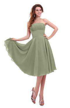ColsBM Lena Moss Green Plain Strapless Zip up Knee Length Pleated Prom Dresses
