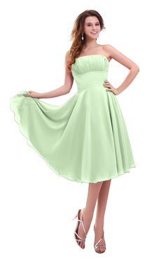 ColsBM Lena Pale Green Plain Strapless Zip up Knee Length Pleated Prom Dresses