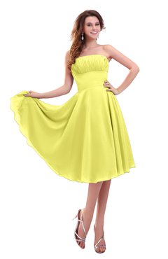 ColsBM Lena Pale Yellow Plain Strapless Zip up Knee Length Pleated Prom Dresses