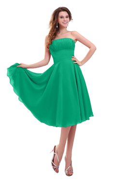 ColsBM Lena Pepper Green Plain Strapless Zip up Knee Length Pleated Prom Dresses