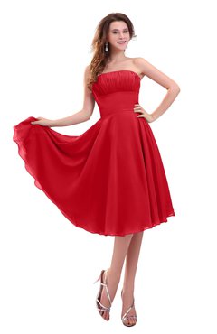 ColsBM Lena Red Plain Strapless Zip up Knee Length Pleated Prom Dresses