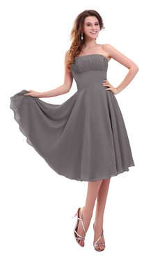 ColsBM Lena Ridge Grey Plain Strapless Zip up Knee Length Pleated Prom Dresses
