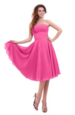 ColsBM Lena Rose Pink Plain Strapless Zip up Knee Length Pleated Prom Dresses