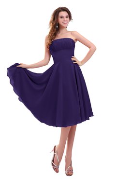 ColsBM Lena Royal Purple Plain Strapless Zip up Knee Length Pleated Prom Dresses