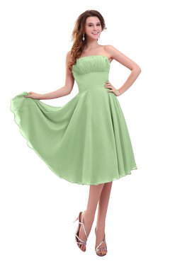 ColsBM Lena Sage Green Plain Strapless Zip up Knee Length Pleated Prom Dresses