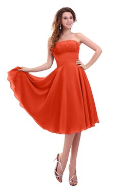 ColsBM Lena Tangerine Tango Plain Strapless Zip up Knee Length Pleated Prom Dresses