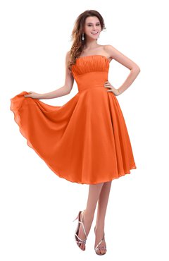 ColsBM Lena Tangerine Plain Strapless Zip up Knee Length Pleated Prom Dresses