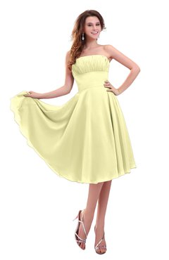 ColsBM Lena Wax Yellow Plain Strapless Zip up Knee Length Pleated Prom Dresses