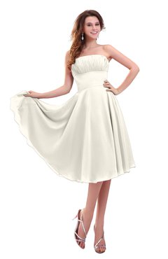 ColsBM Lena Whisper White Plain Strapless Zip up Knee Length Pleated Prom Dresses