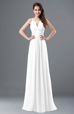 ColsBM Daisy White Simple Column Scoop Chiffon Ruching Bridesmaid Dresses