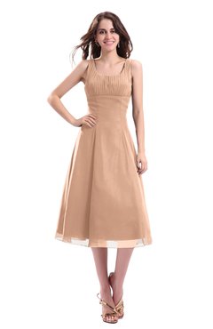 ColsBM Annabel Almost Apricot Simple A-line Chiffon Tea Length Pleated Cocktail Dresses