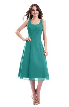 ColsBM Annabel Emerald Green Simple A-line Chiffon Tea Length Pleated Cocktail Dresses