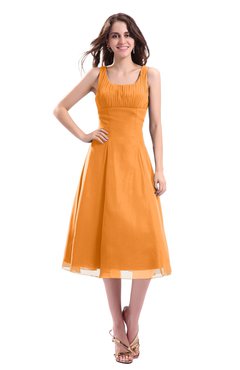 ColsBM Annabel Orange Simple A-line Chiffon Tea Length Pleated Cocktail Dresses