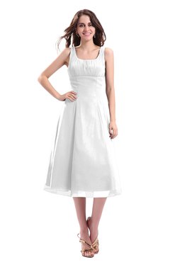 ColsBM Annabel White Simple A-line Chiffon Tea Length Pleated Cocktail Dresses