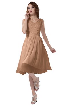 ColsBM Alexis Almost Apricot Simple A-line V-neck Zipper Knee Length Ruching Party Dresses