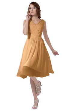 ColsBM Alexis Apricot Simple A-line V-neck Zipper Knee Length Ruching Party Dresses