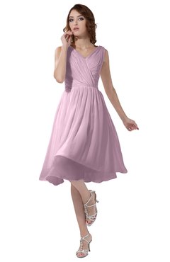 ColsBM Alexis Baby Pink Simple A-line V-neck Zipper Knee Length Ruching Party Dresses