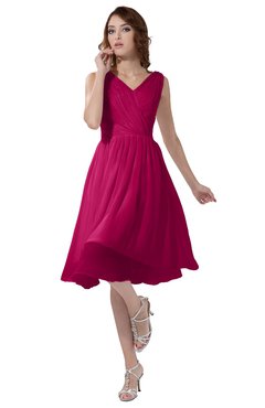 ColsBM Alexis Beetroot Purple Simple A-line V-neck Zipper Knee Length Ruching Party Dresses