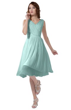 ColsBM Alexis Blue Glass Simple A-line V-neck Zipper Knee Length Ruching Party Dresses