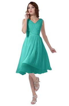 ColsBM Alexis Blue Turquoise Simple A-line V-neck Zipper Knee Length Ruching Party Dresses