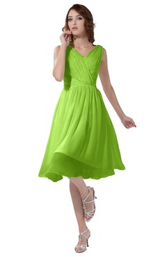 ColsBM Alexis Bright Green Simple A-line V-neck Zipper Knee Length Ruching Party Dresses
