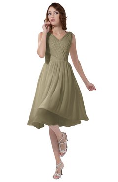 ColsBM Alexis Candied Ginger Simple A-line V-neck Zipper Knee Length Ruching Party Dresses