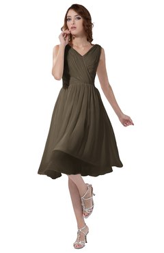 ColsBM Alexis Carafe Brown Simple A-line V-neck Zipper Knee Length Ruching Party Dresses