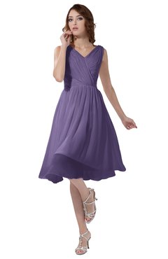 ColsBM Alexis Chalk Violet Simple A-line V-neck Zipper Knee Length Ruching Party Dresses