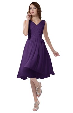 ColsBM Alexis Dark Purple Simple A-line V-neck Zipper Knee Length Ruching Party Dresses