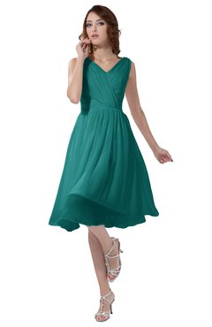 ColsBM Alexis Emerald Green Simple A-line V-neck Zipper Knee Length Ruching Party Dresses