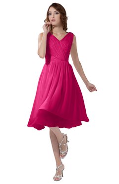 ColsBM Alexis Fandango Pink Simple A-line V-neck Zipper Knee Length Ruching Party Dresses
