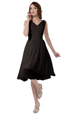 ColsBM Alexis Fudge Brown Simple A-line V-neck Zipper Knee Length Ruching Party Dresses